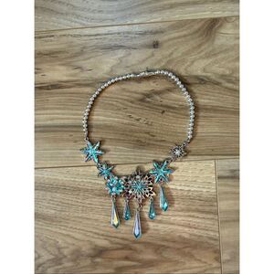 Disney Kids Faceted Blue Silver Snowflake Teardrop Frozen Elsa Costume Necklace